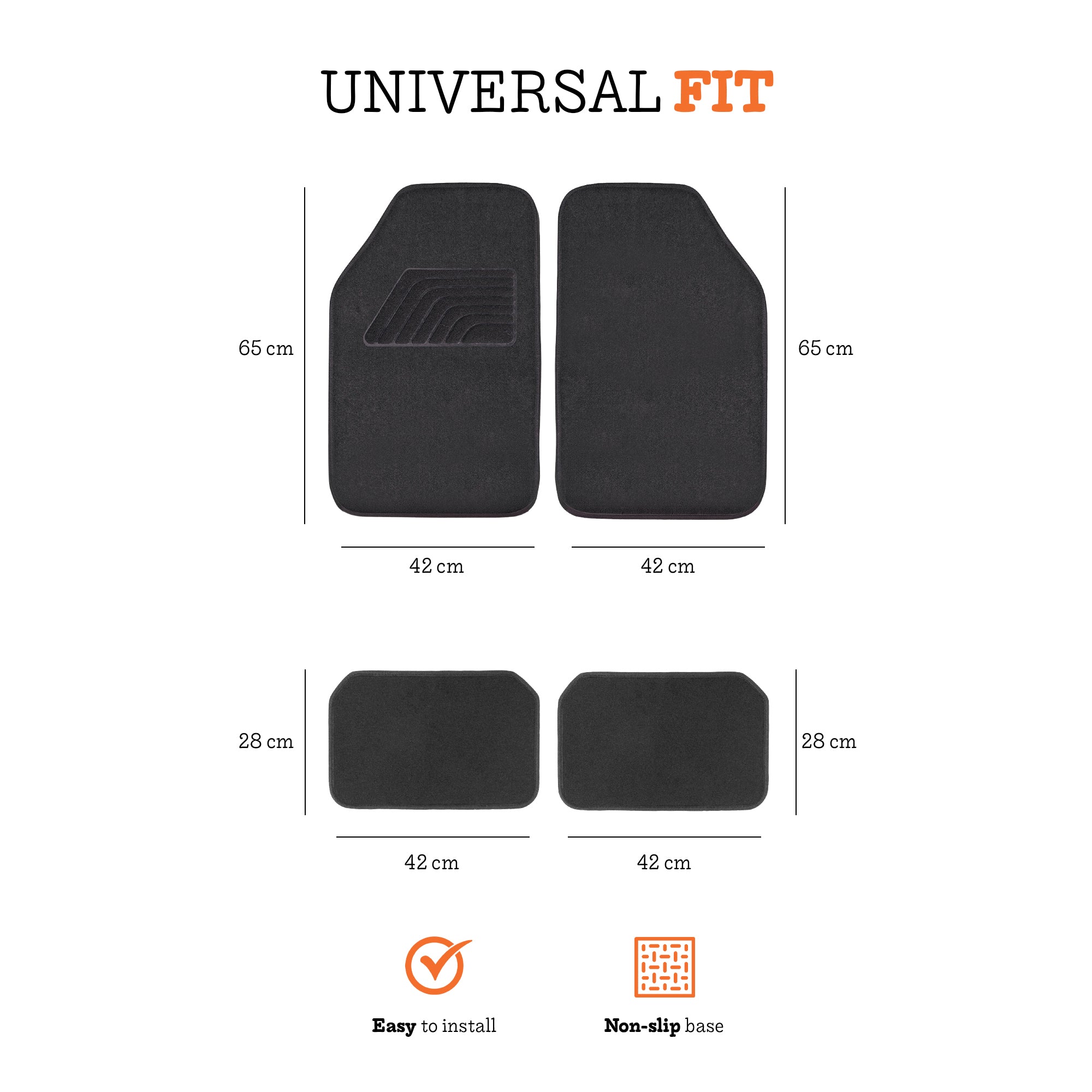 Universal Car Mats 4-Piece Set (2 Front + 2 Rear), Carpet Floor Mats for cars, Non-Slip Mats, Easy to Clean, Car Interior Accessories